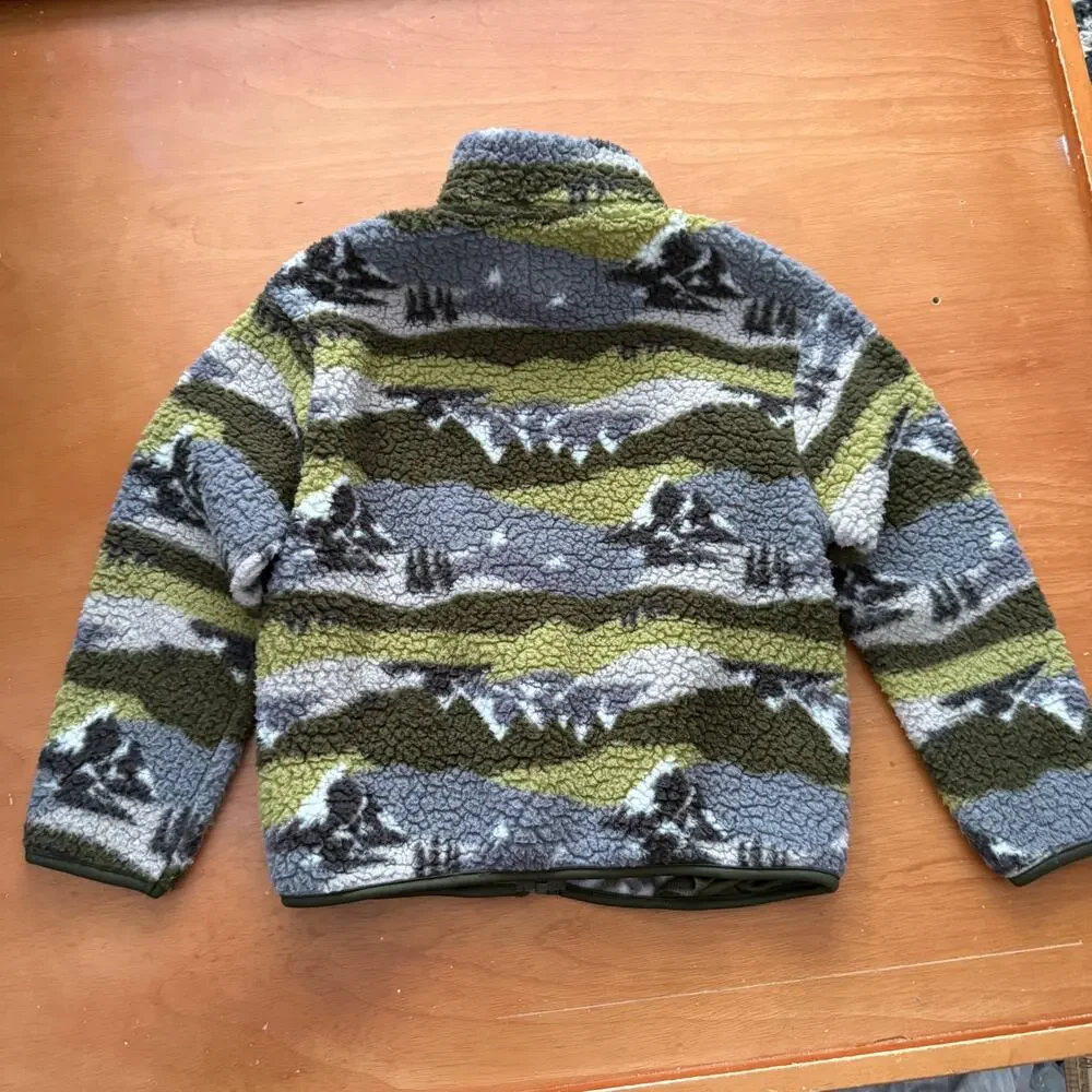 Old Navy Fleece Sherpa Zip Up Jacket Boys 8 Smoky Mountain Green Camo